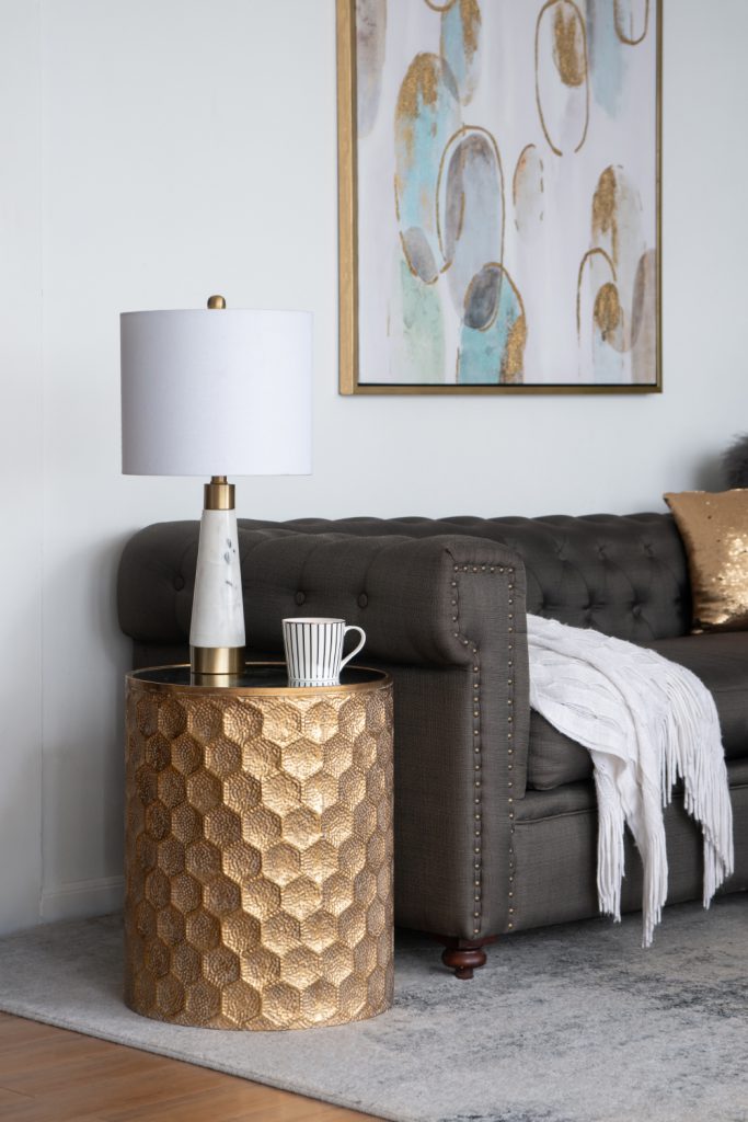 A&B Home Imelda 17" x 20" Bundle of 18 Drum-Shaped Bronze Metal Side Table With Honeycomb Pattern