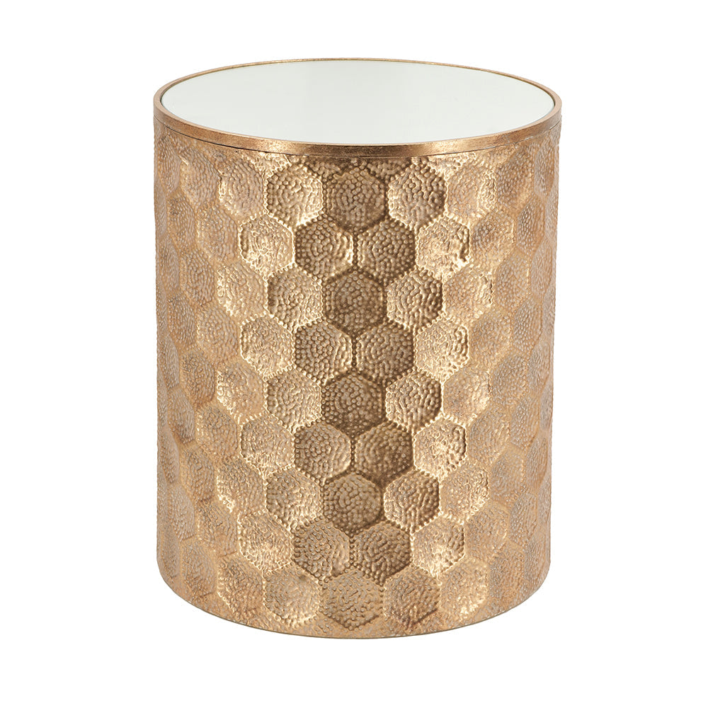A&B Home Imelda 17" x 20" Bundle of 18 Drum-Shaped Bronze Metal Side Table With Honeycomb Pattern