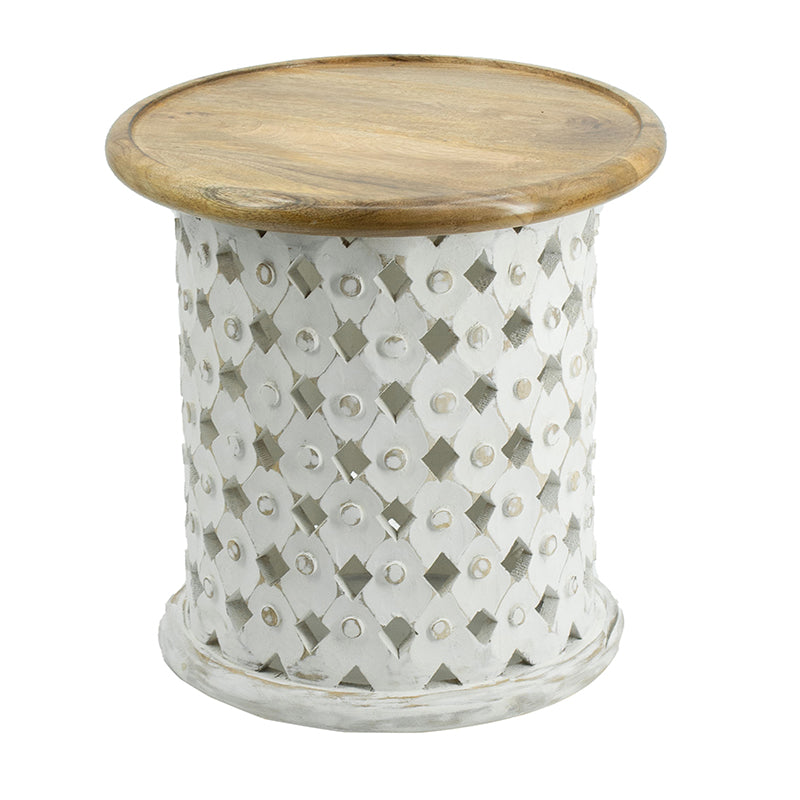 A&B Home Jali Set of Two Bundle of 7 White Cylinder Cutting Side Table With Brown Wooden Tabletop