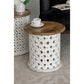 A&B Home Jali Set of Two Bundle of 7 White Cylinder Cutting Side Table With Brown Wooden Tabletop