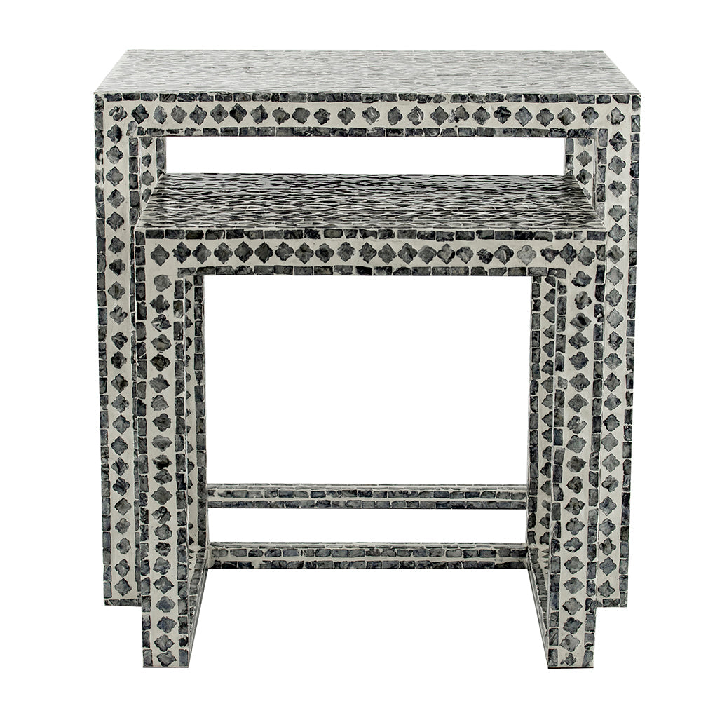 A&B Home Janus Set of 2 Bundle of 9 Gray and Ivory Rectangular Graphic Pattern Nested Table