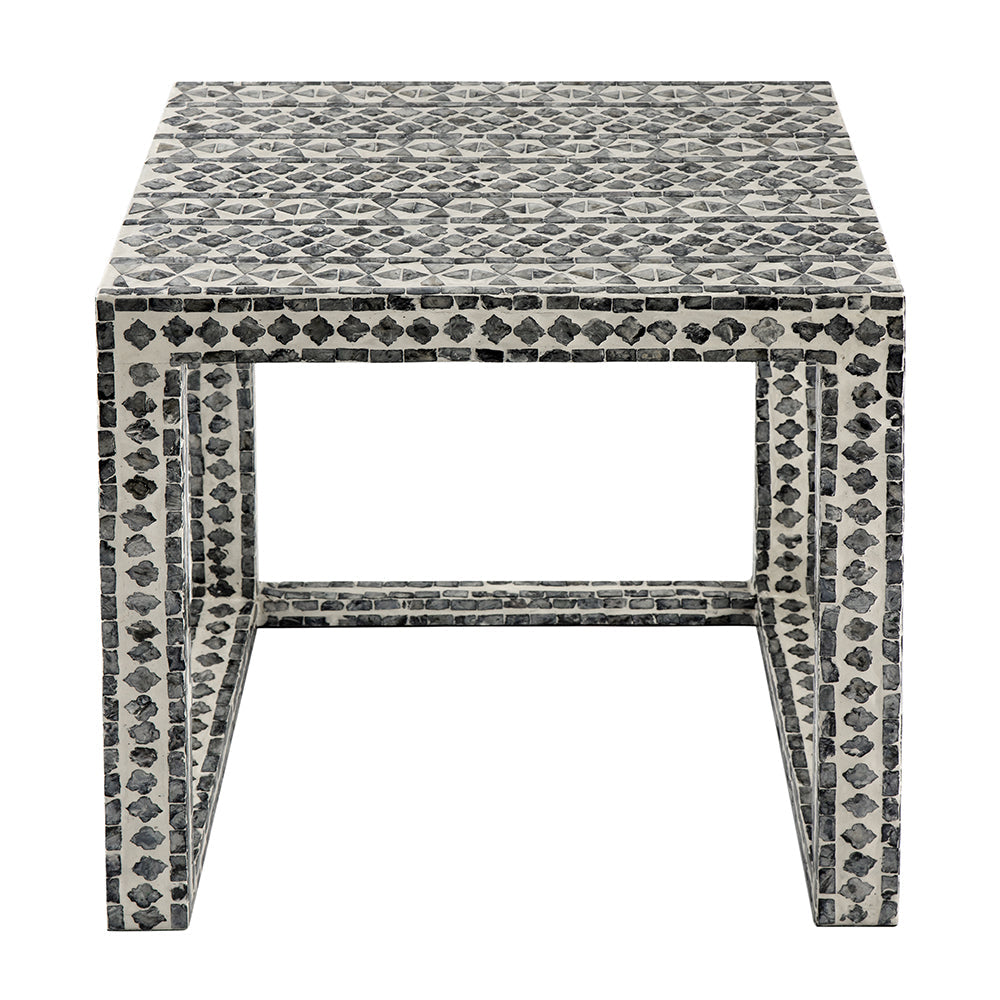 A&B Home Janus Set of 2 Bundle of 9 Gray and Ivory Rectangular Graphic Pattern Nested Table