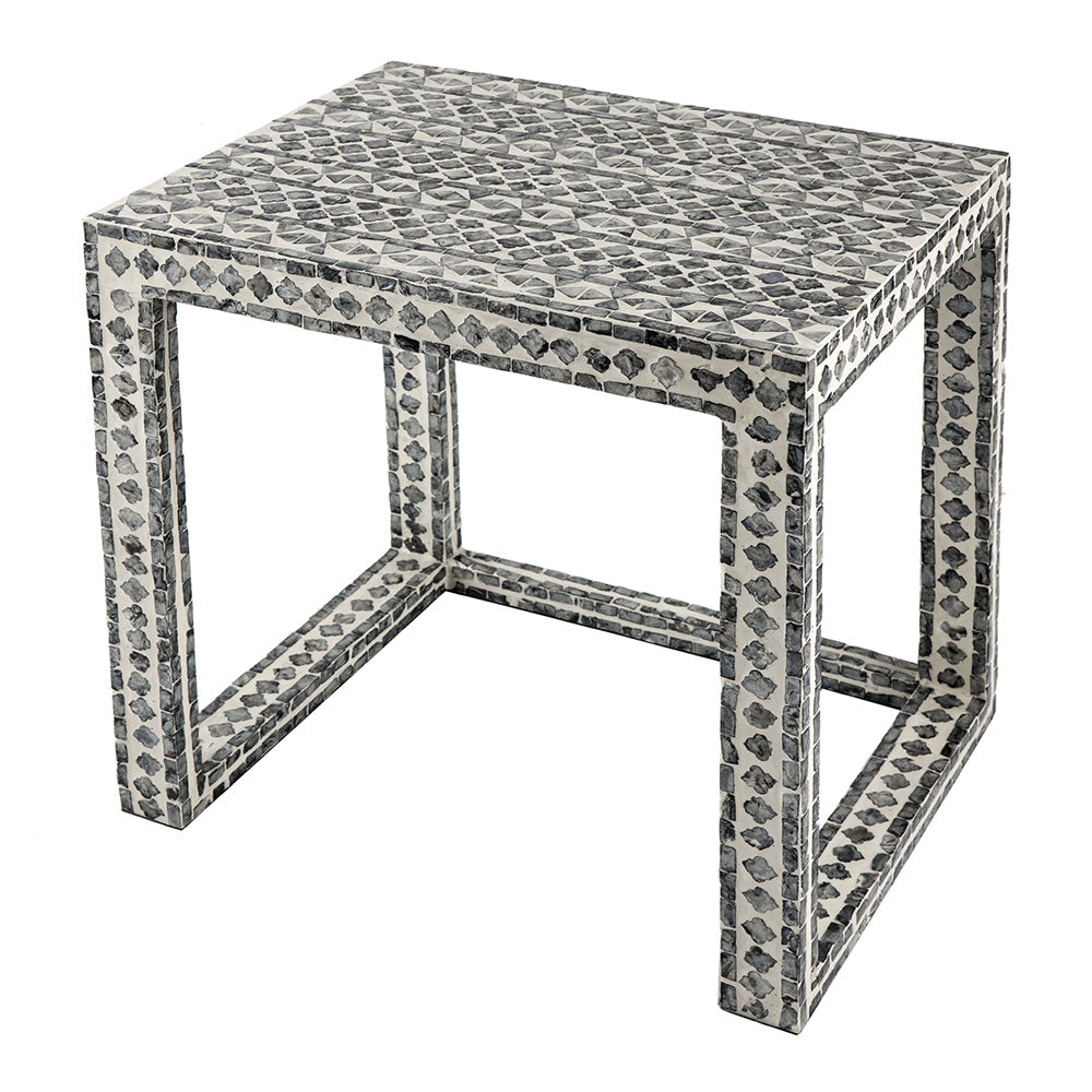 A&B Home Janus Set of 2 Bundle of 9 Gray and Ivory Rectangular Graphic Pattern Nested Table