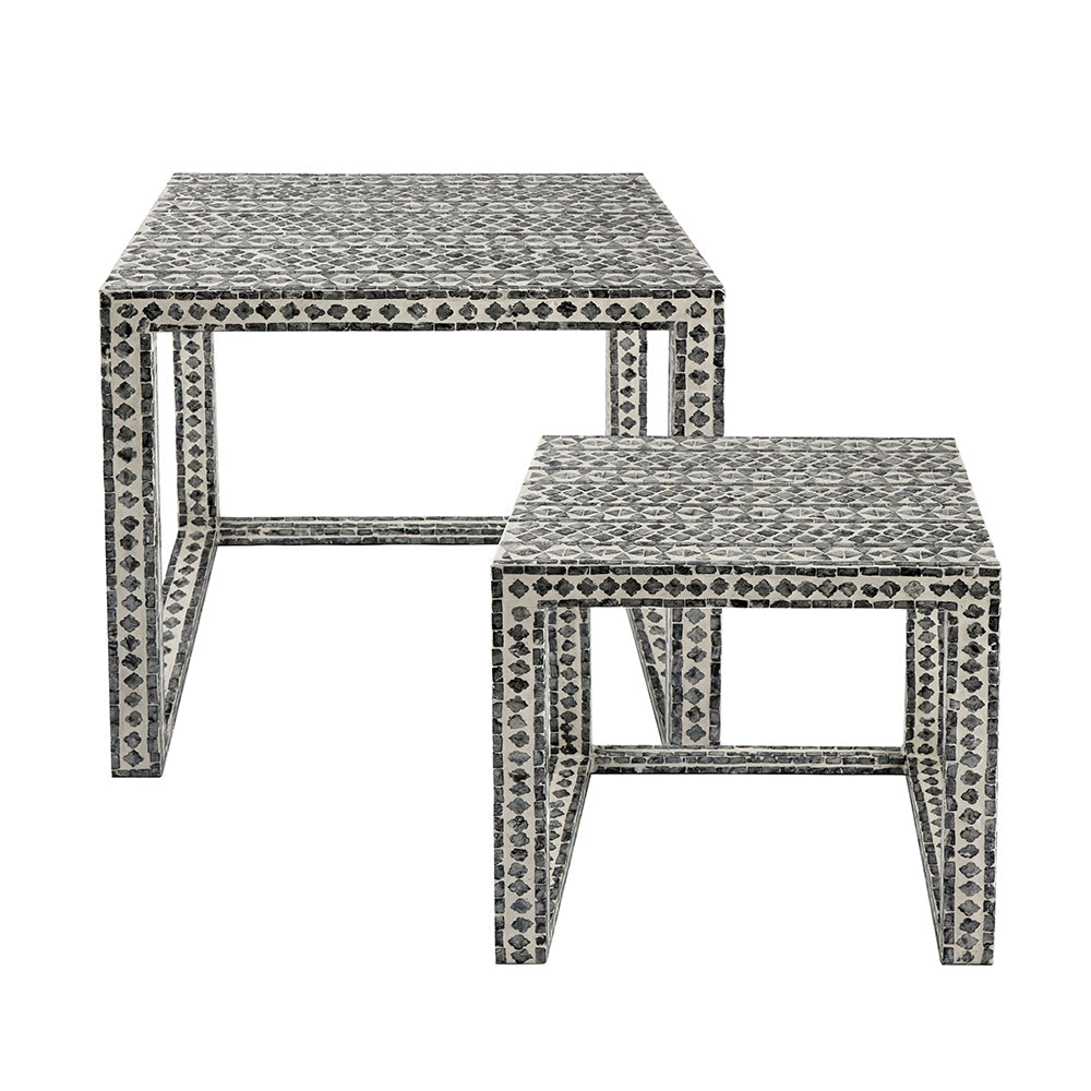 A&B Home Janus Set of 2 Bundle of 9 Gray and Ivory Rectangular Graphic Pattern Nested Table