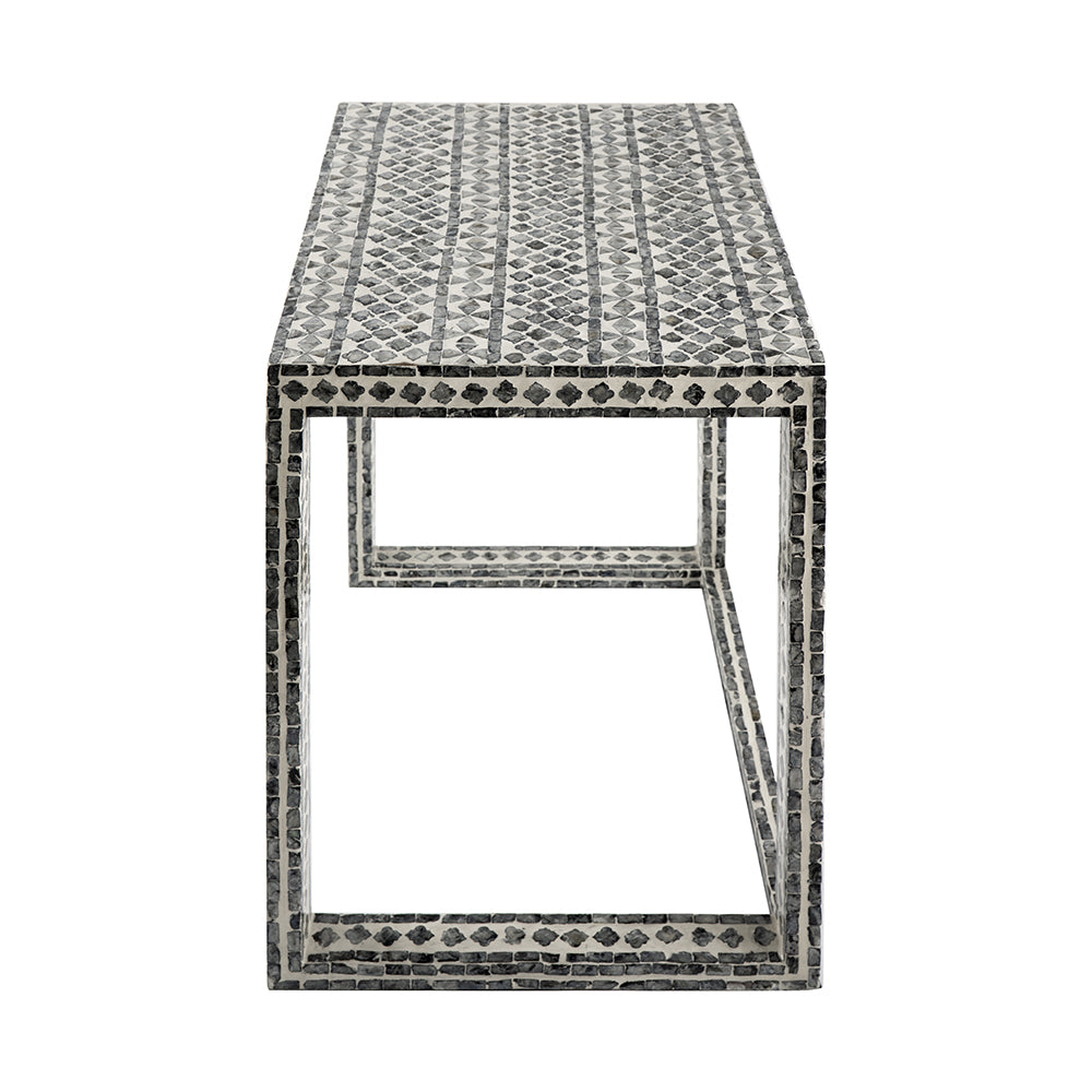 A&B Home Janus Set of 2 Bundle of 9 Gray and Ivory Rectangular Graphic Pattern Nested Table