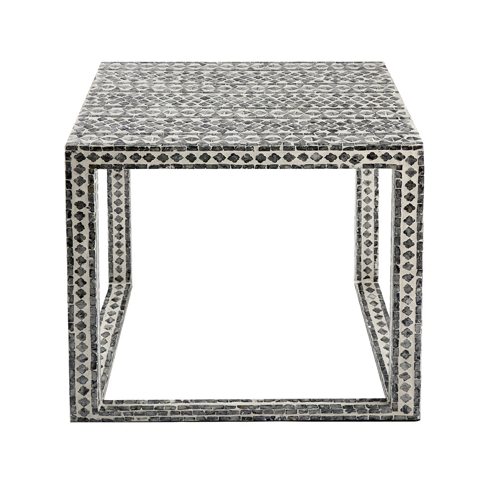 A&B Home Janus Set of 2 Bundle of 9 Gray and Ivory Rectangular Graphic Pattern Nested Table