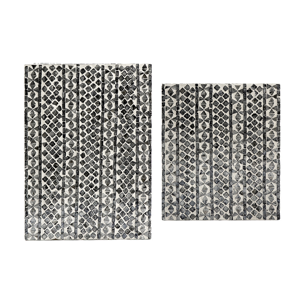 A&B Home Janus Set of 2 Bundle of 9 Gray and Ivory Rectangular Graphic Pattern Nested Table