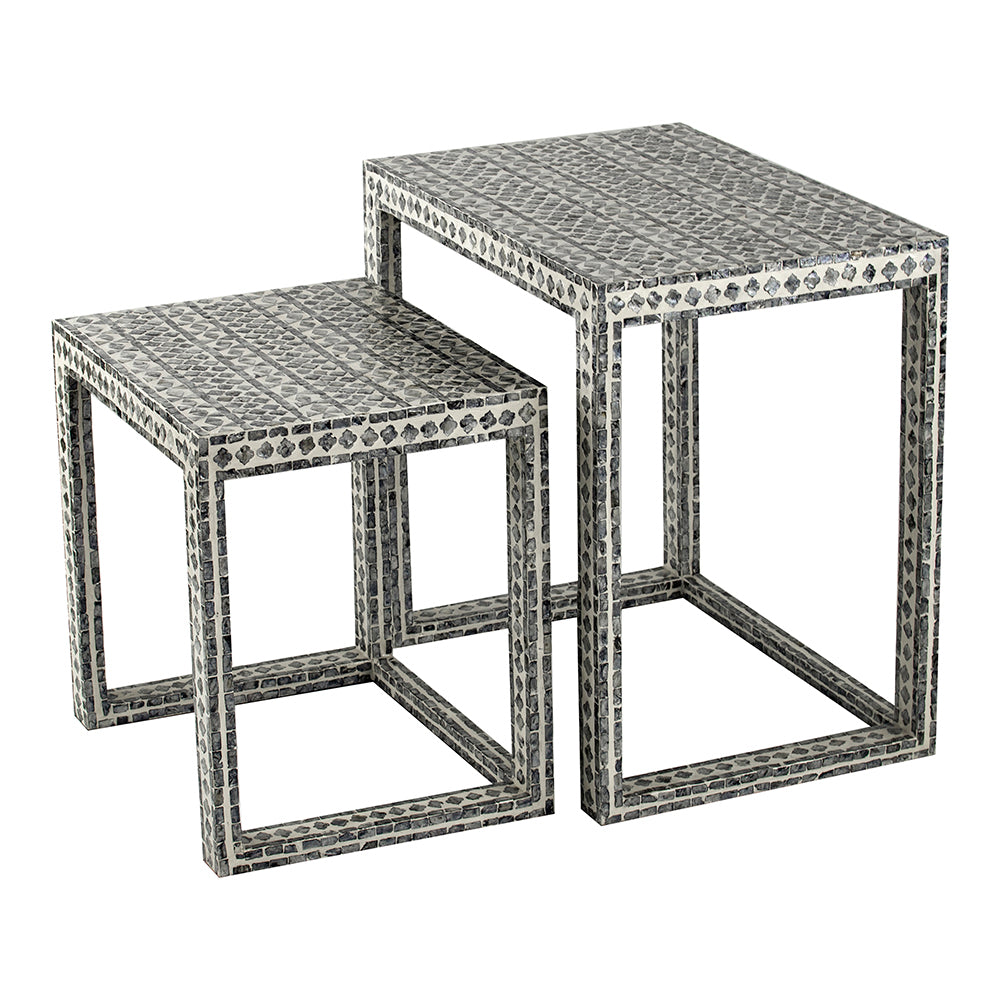 A&B Home Janus Set of 2 Bundle of 9 Gray and Ivory Rectangular Graphic Pattern Nested Table