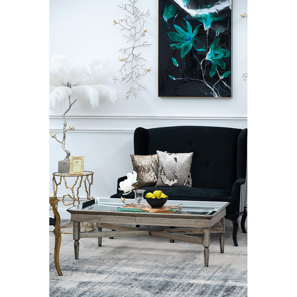 A&B Home Jordan 51" x 18" Bundle of 5 Clear Mirror Tabletop With Wood Base Coffee Table