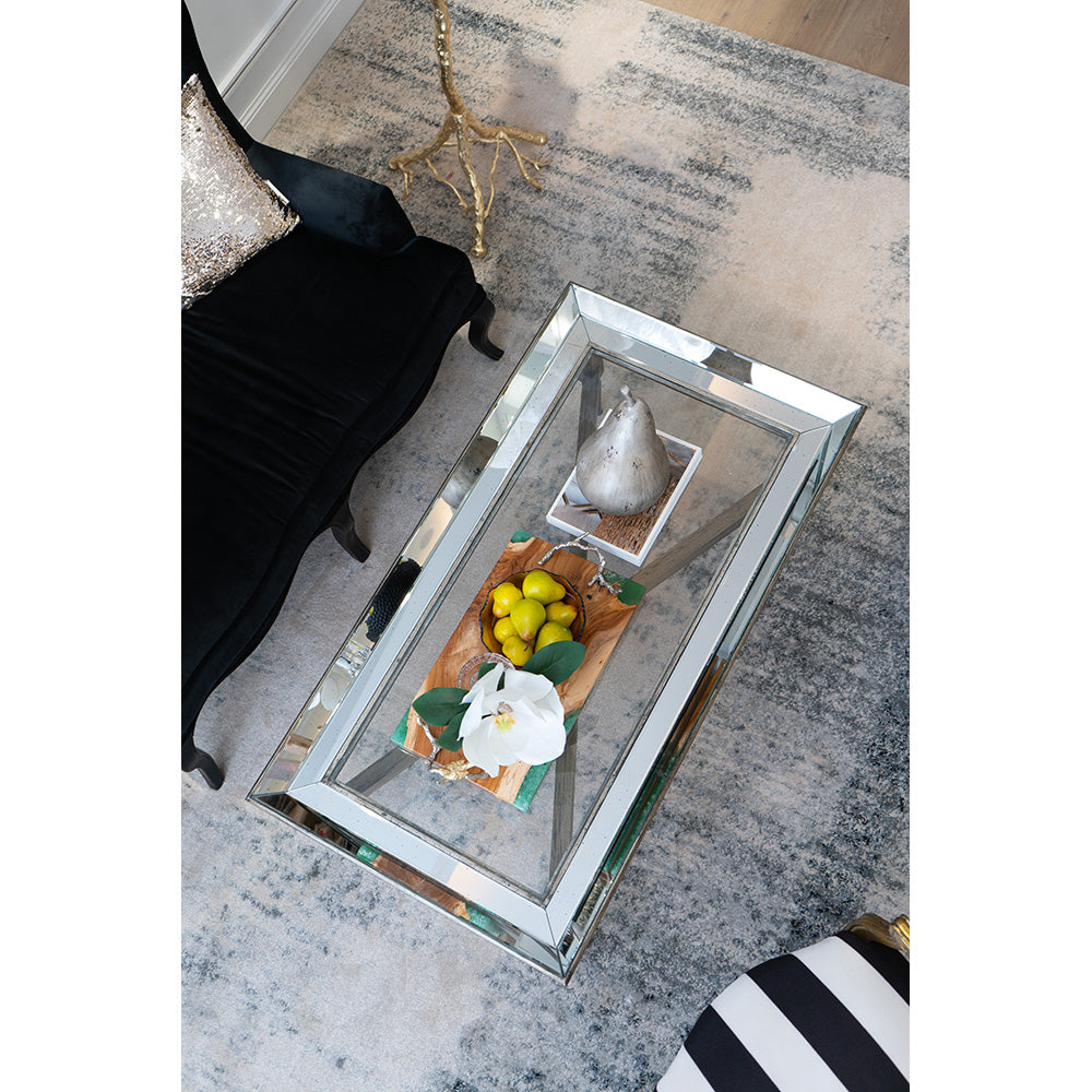 A&B Home Jordan 51" x 18" Bundle of 5 Clear Mirror Tabletop With Wood Base Coffee Table