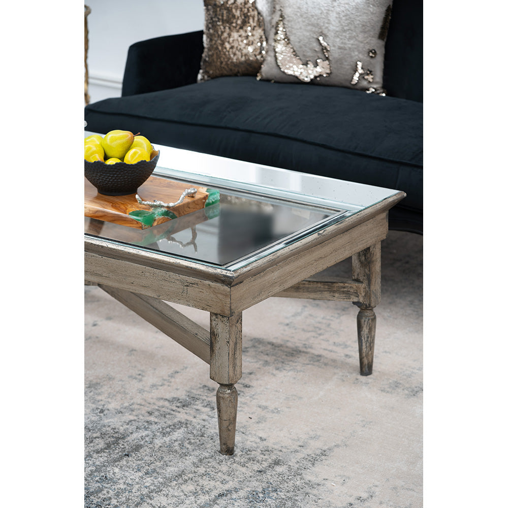 A&B Home Jordan 51" x 18" Bundle of 5 Clear Mirror Tabletop With Wood Base Coffee Table