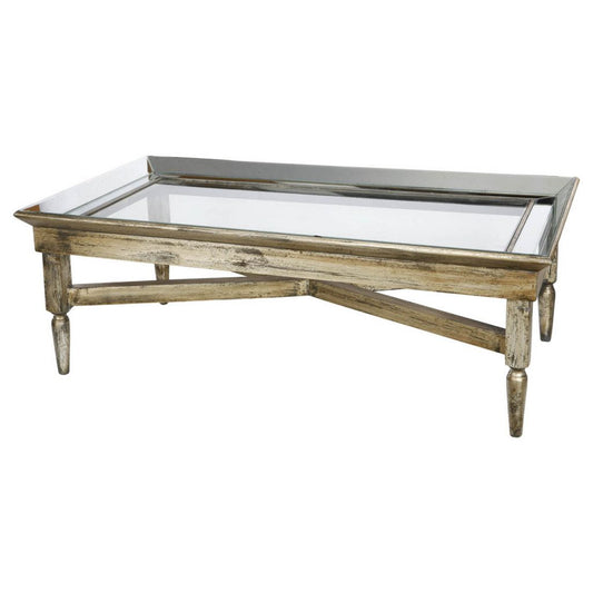 A&B Home Jordan 51" x 18" Bundle of 5 Clear Mirror Tabletop With Wood Base Coffee Table