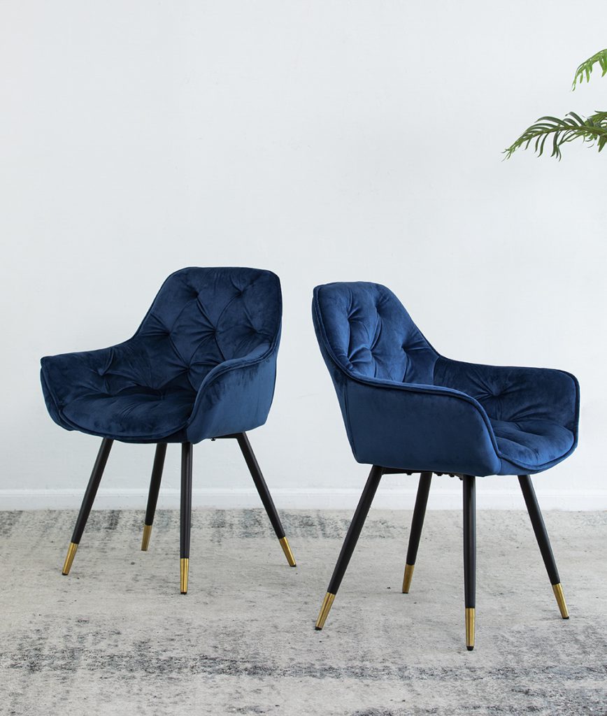 A&B Home Luppino 24" x 34" Set of Two Bundle of 7 Tufted Blue Velvet Dining Chairs