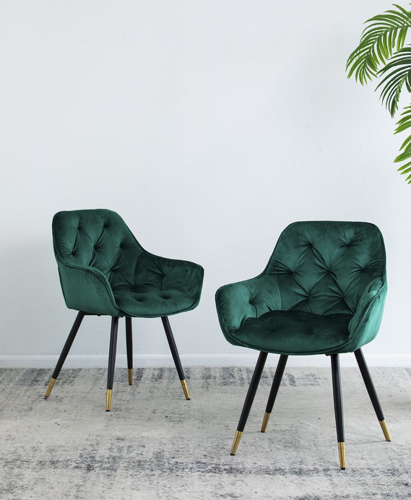 A&B Home Luppino 24" x 34" Set of Two Bundle of 7 Tufted Green Velvet Dining Chairs