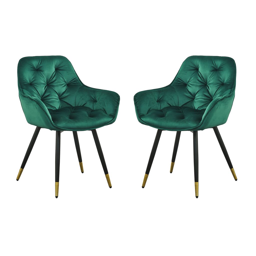 A&B Home Luppino 24" x 34" Set of Two Bundle of 7 Tufted Green Velvet Dining Chairs