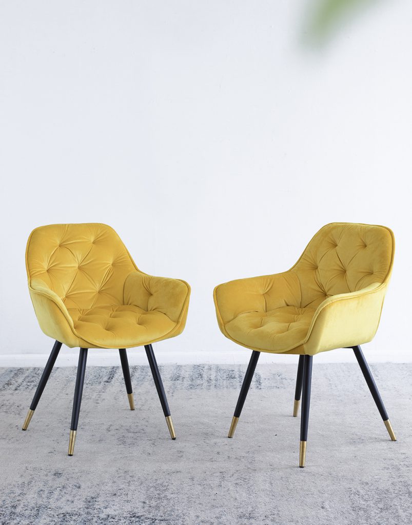 A&B Home Luppino 24" x 34" Set of Two Bundle of 7 Tufted Yellow Velvet Dining Chairs