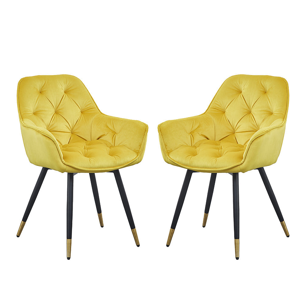 A&B Home Luppino 24" x 34" Set of Two Bundle of 7 Tufted Yellow Velvet Dining Chairs