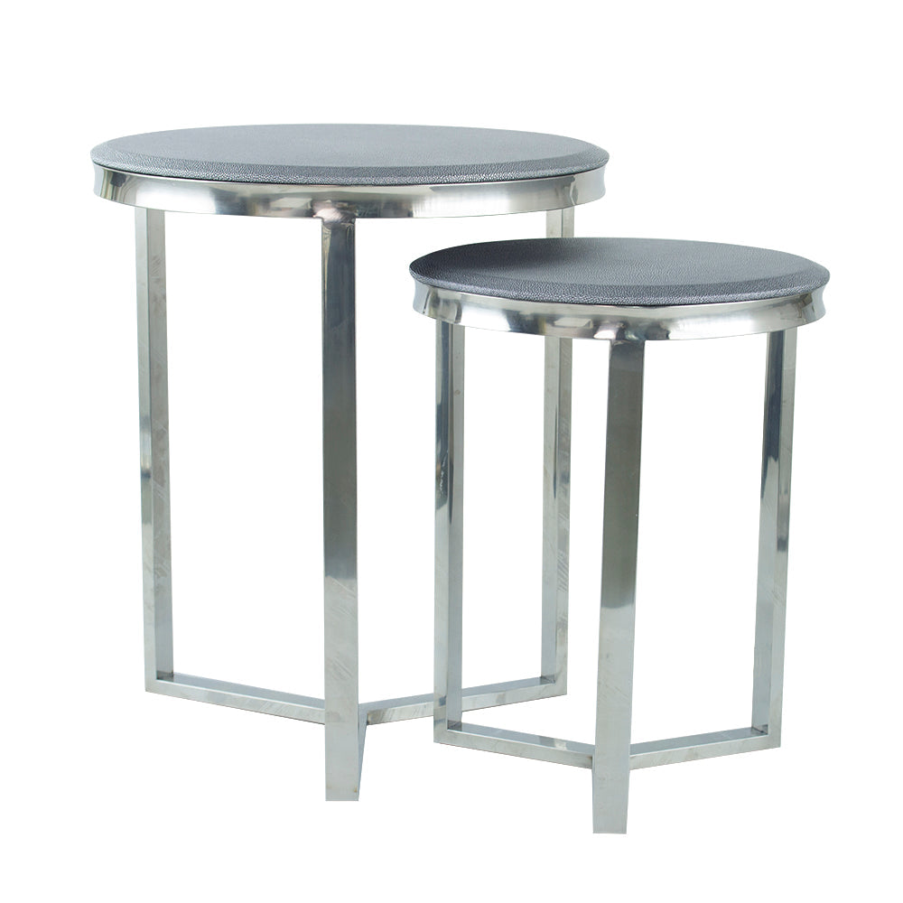 A&B Home Meeda Set of 2 Bundle of 8 Round Silver With Stainless Steel Base Nesting Tables