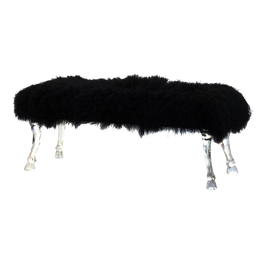 A&B Home Mongolian 49" x 19" Bundle of 3 Standard Black Upholstered Fur and Acrylic Bench