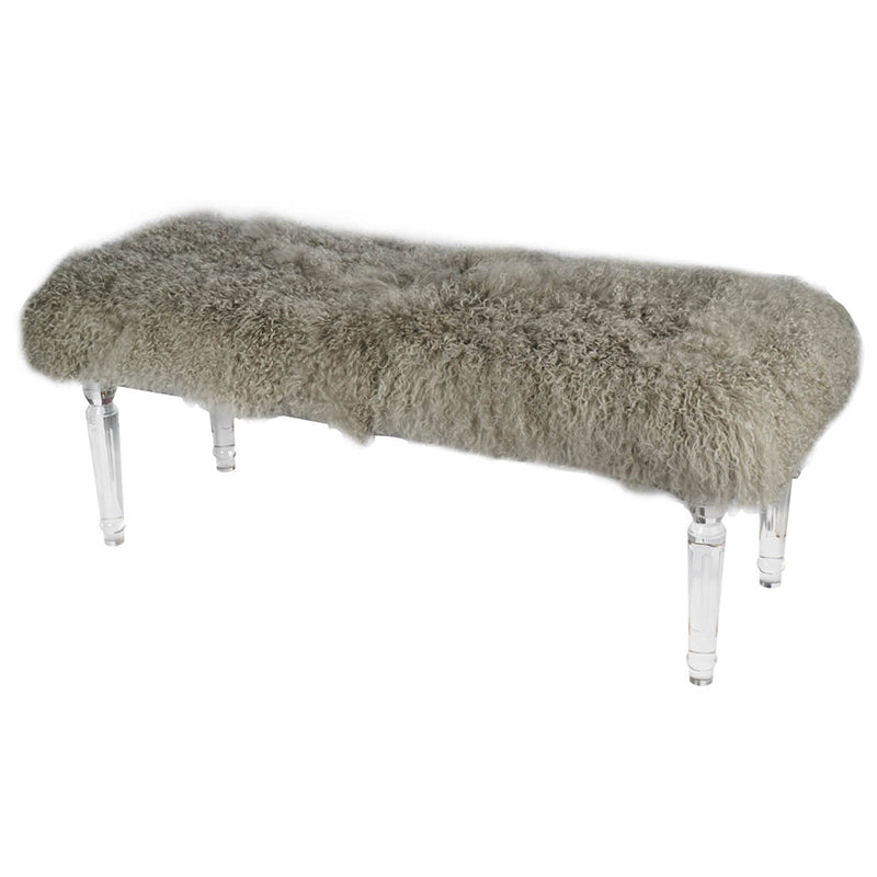 A&B Home Mongolian 49" x 19" Bundle of 3 Standard Gray Upholstered Fur Bench