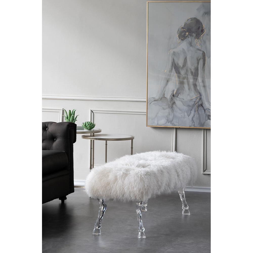 A&B Home Mongolian 49" x 19" Bundle of 3 Standard White Upholstered Fur and Acrylic Bench