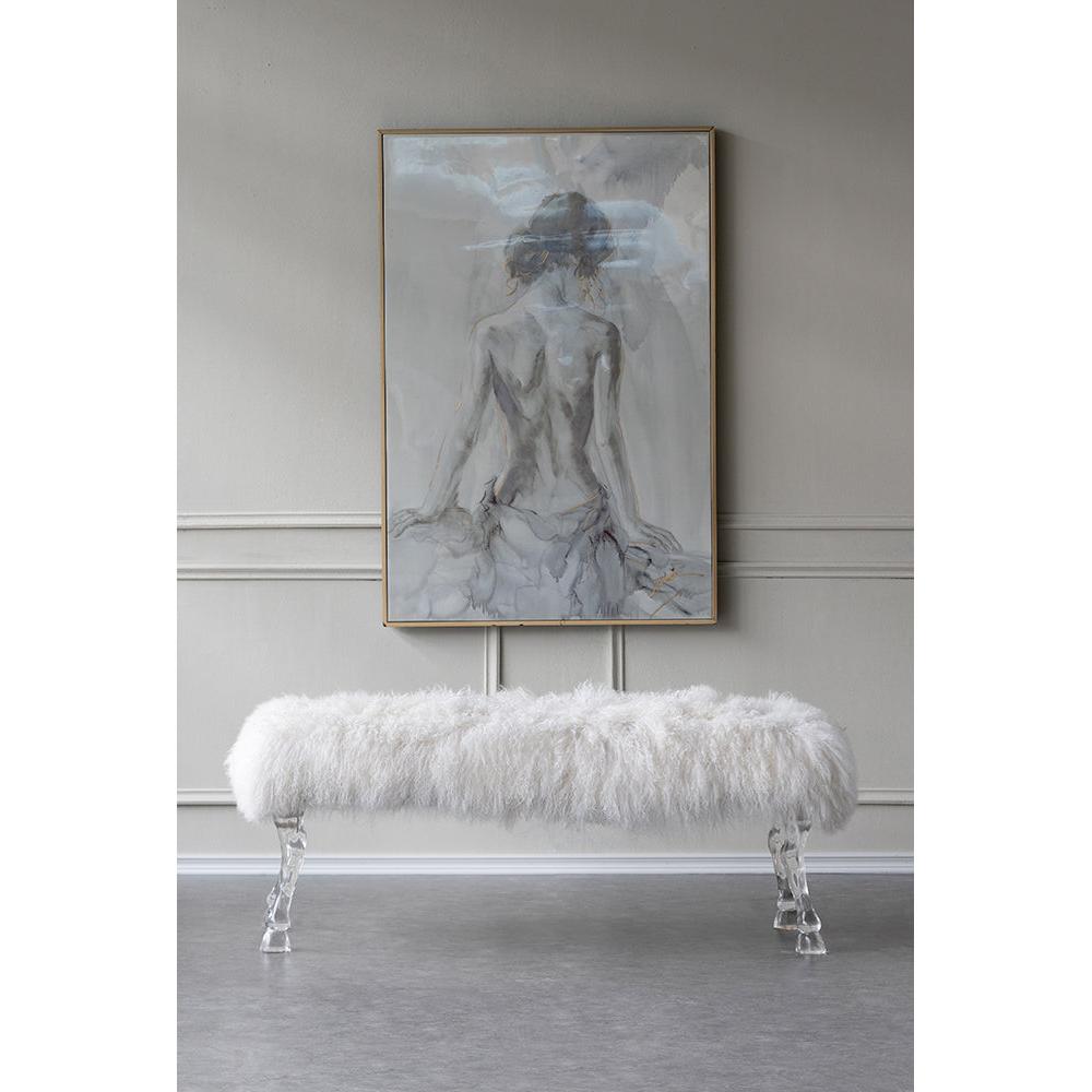 A&B Home Mongolian 49" x 19" Bundle of 3 Standard White Upholstered Fur and Acrylic Bench