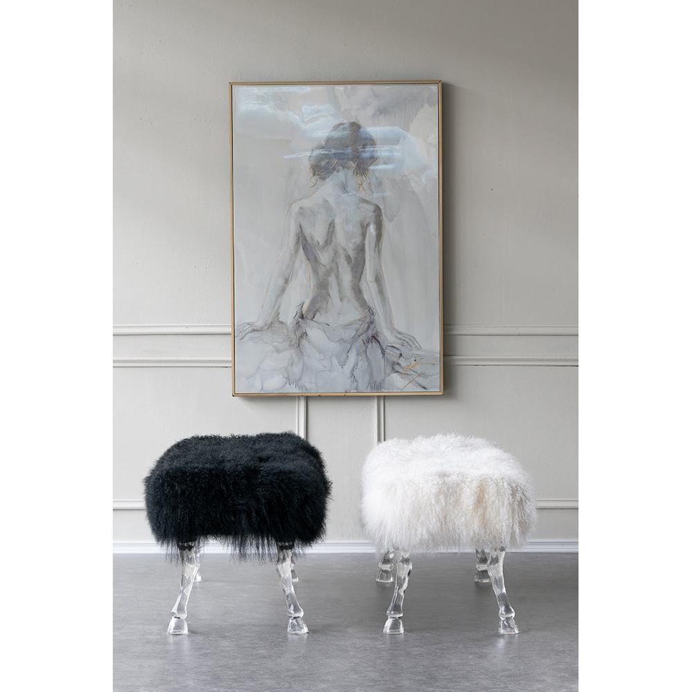 A&B Home Mongolian 49" x 19" Bundle of 3 Standard White Upholstered Fur and Acrylic Bench