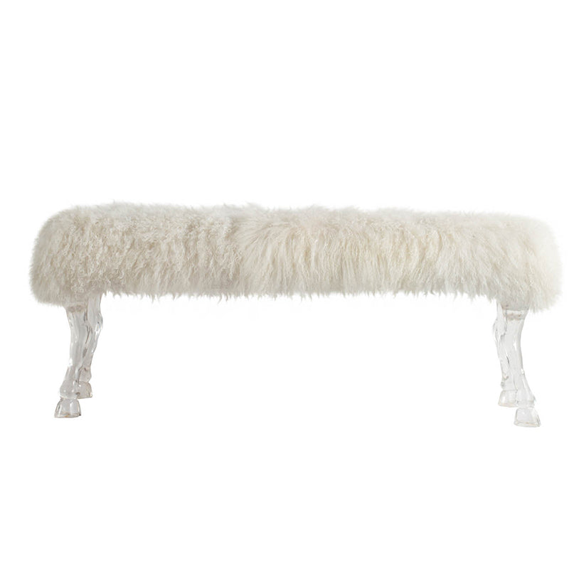 A&B Home Mongolian 49" x 19" Bundle of 3 Standard White Upholstered Fur and Acrylic Bench