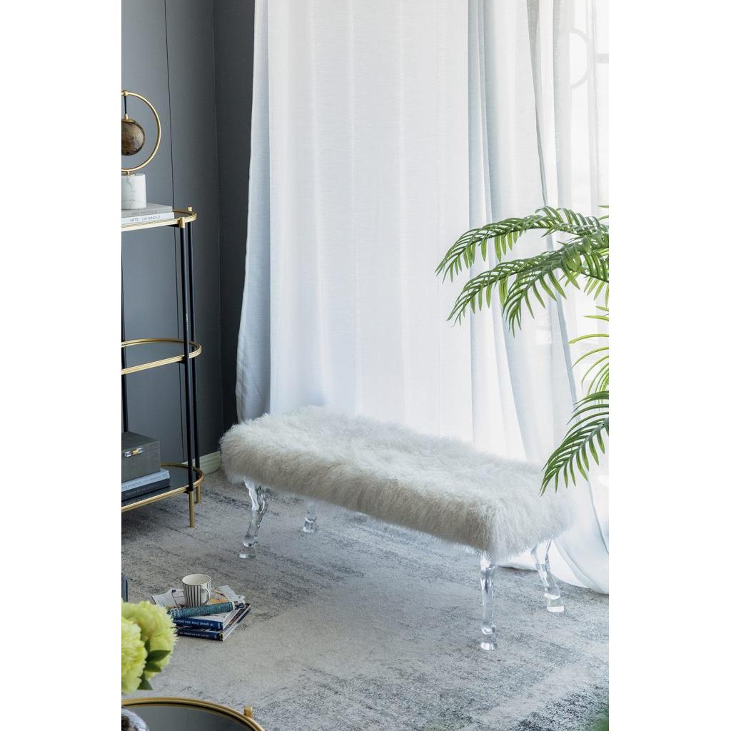 A&B Home Mongolian 49" x 19" Bundle of 3 Standard White Upholstered Fur and Acrylic Bench