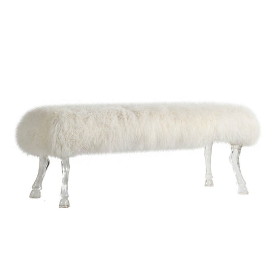 A&B Home Mongolian 49" x 19" Bundle of 3 Standard White Upholstered Fur and Acrylic Bench