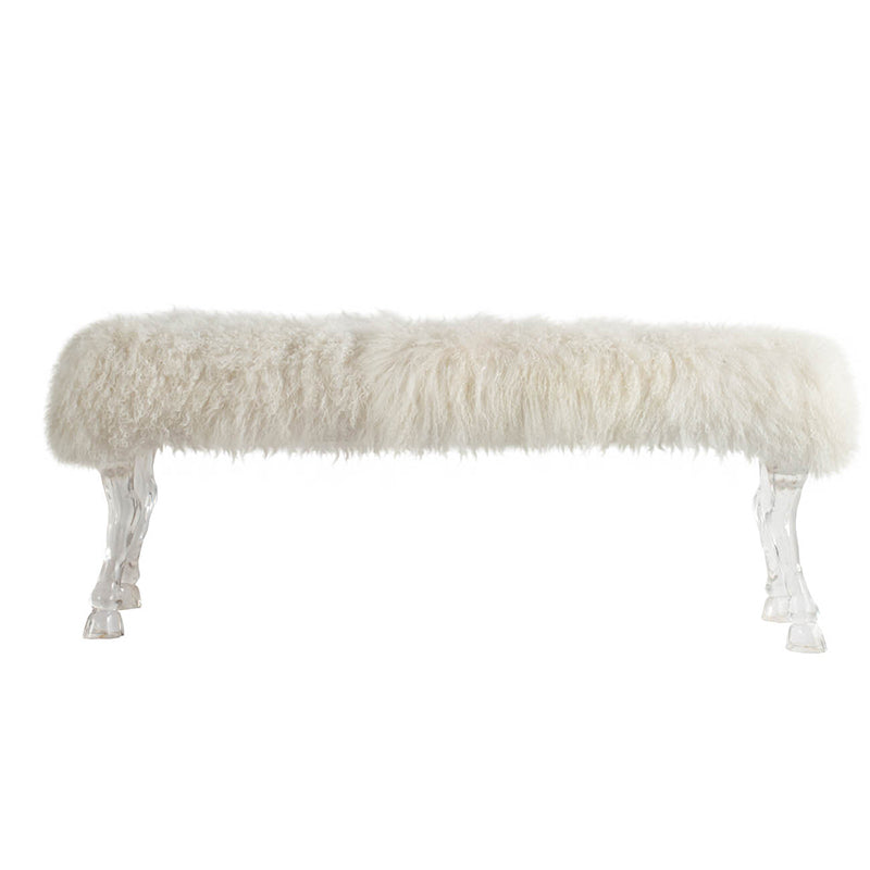 A&B Home Mongolian 49" x 19" Standard White Upholstered Fur and Acrylic Bench