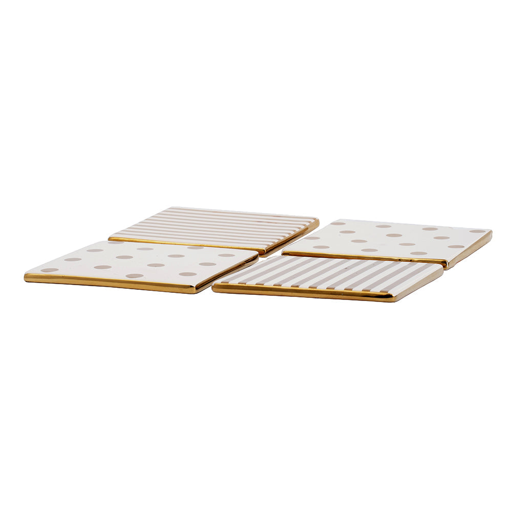 A&B Home Navya 4" Set of Four Bundle of 149 Square-Shaped Gold and Cream Ceramic Coasters