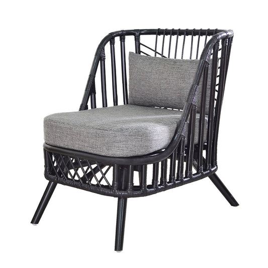 A&B Home Pagar 29" x 31" Bundle of 9 Black Rattan and Wood Frame With Gray Cushion Chair