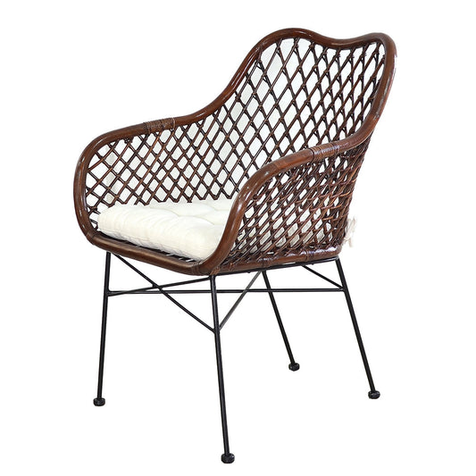 A&B Home Palapa 25" x 35" Bundle of 13 Natural Brown Rattan Frame With Black Iron Legs and White Cushion Chair