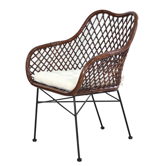 A&B Home Palapa 25" x 35" Bundle of 15 Natural Brown Rattan Frame With Black Iron Legs and White Cushion Chair