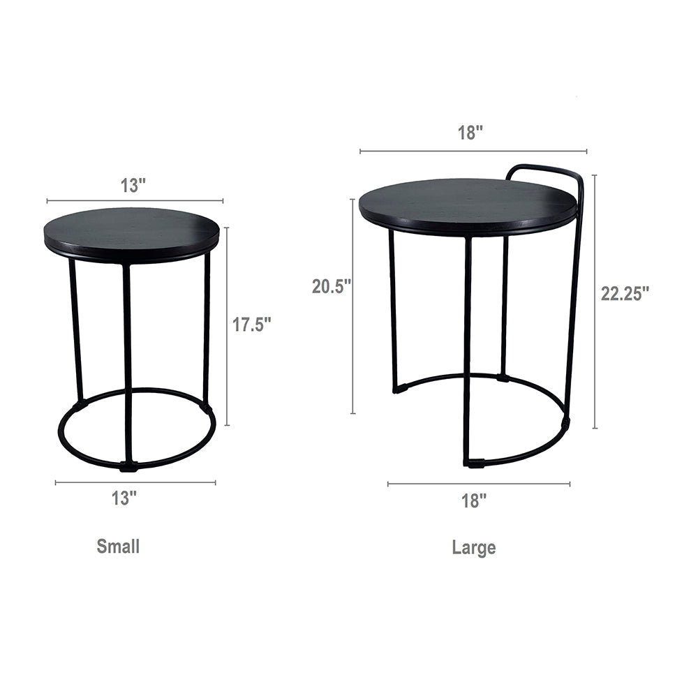 A&B Home Perisa Set of Two Bundle of 10 Round Black Mango Wood Side Tables