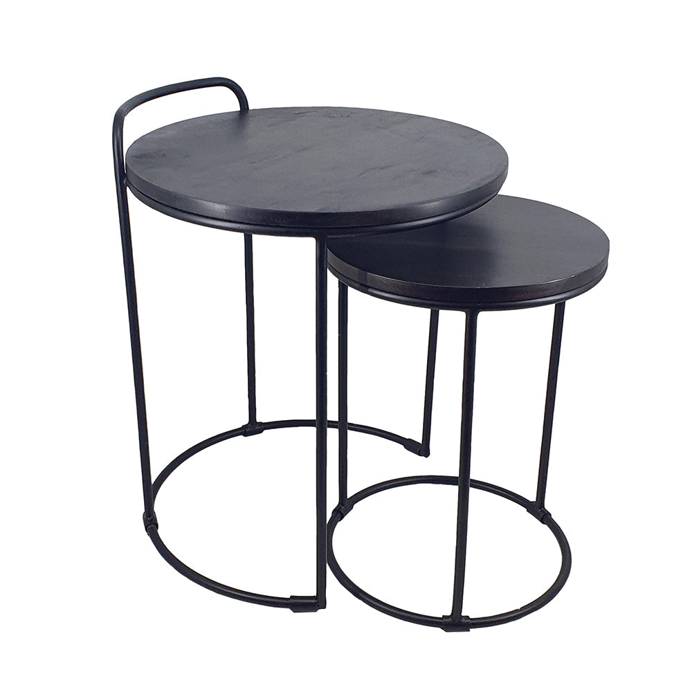 A&B Home Perisa Set of Two Bundle of 10 Round Black Mango Wood Side Tables