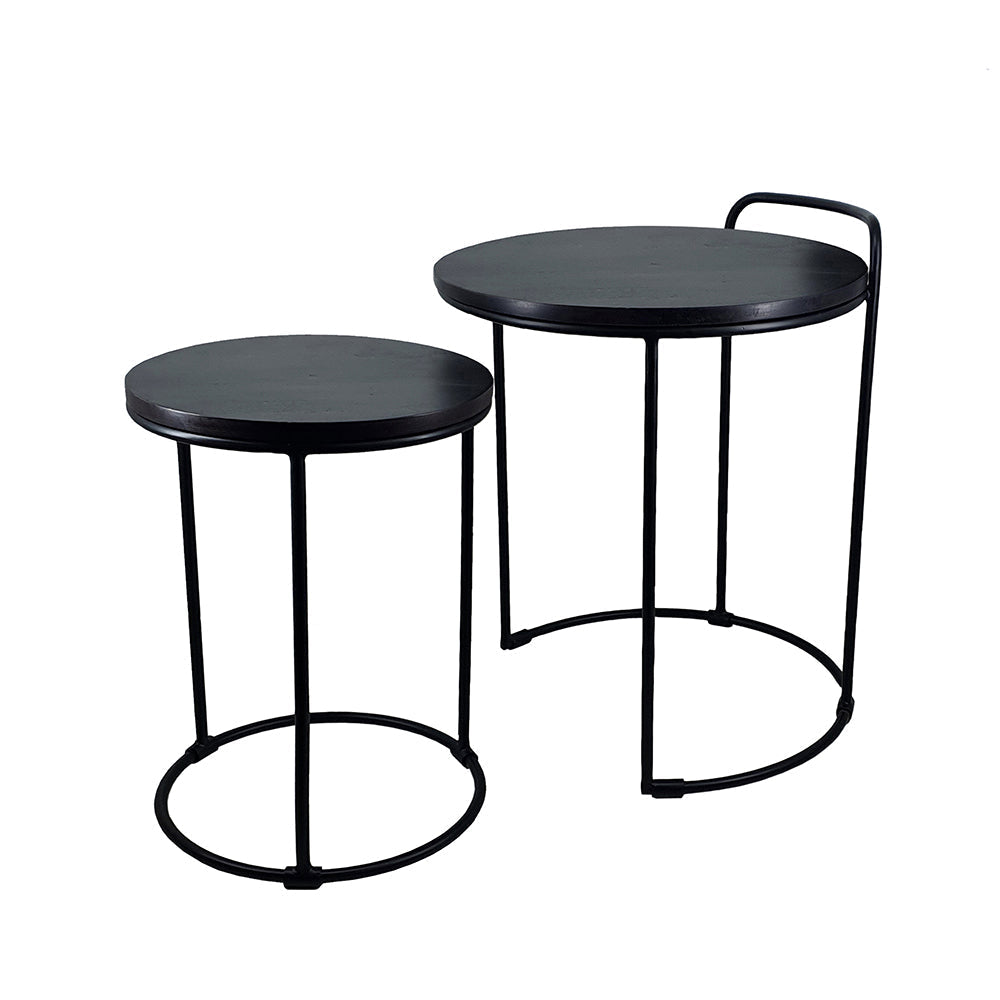 A&B Home Perisa Set of Two Bundle of 10 Round Black Mango Wood Side Tables