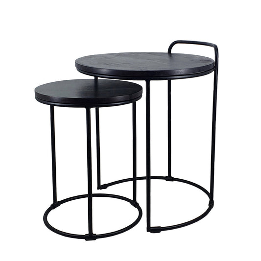 A&B Home Perisa Set of Two Bundle of 10 Round Black Mango Wood Side Tables