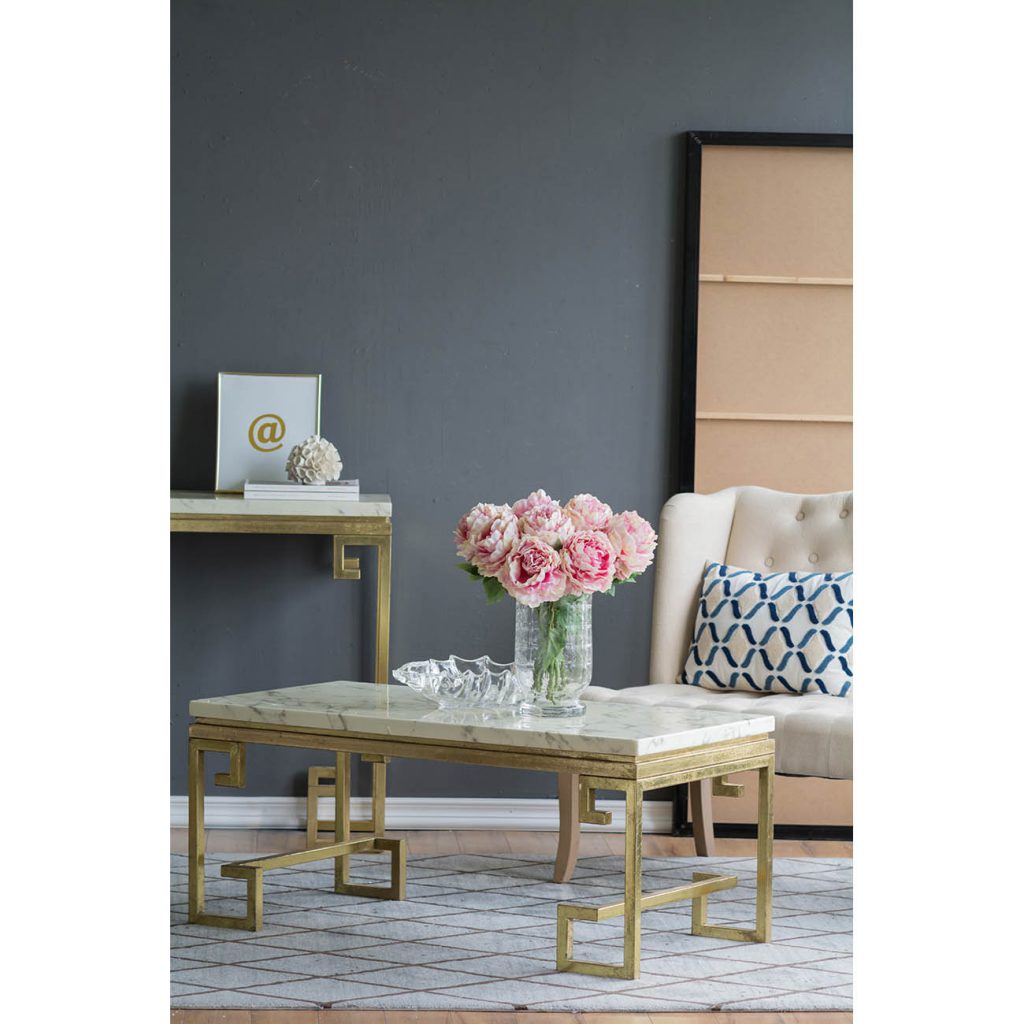 A&B Home Phoenician Nights 44" x 19" Bundle of 6 Rectangular White Marble Coffee Table With Gold Frame