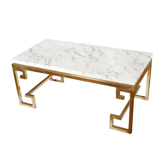 A&B Home Phoenician Nights 44" x 19" Bundle of 6 Rectangular White Marble Coffee Table With Gold Frame