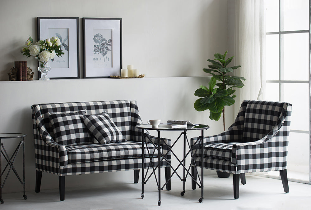 A&B Home Plaid 52" x 38" Bundle of 3 Two-Seater Black and White Chair