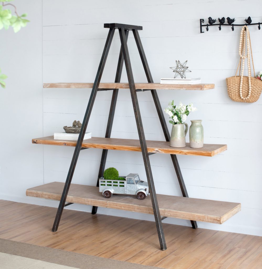 A&B Home Ramsden 79" x 73" Bundle of 5 Natural Brown and Black Three-Tier Tripod Shelving