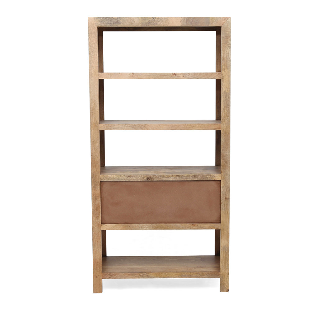 A&B Home Salvador 36" x 72" Bundle of 3 Rectangular Natural Brown Four-Tiered Shelves With Drawer