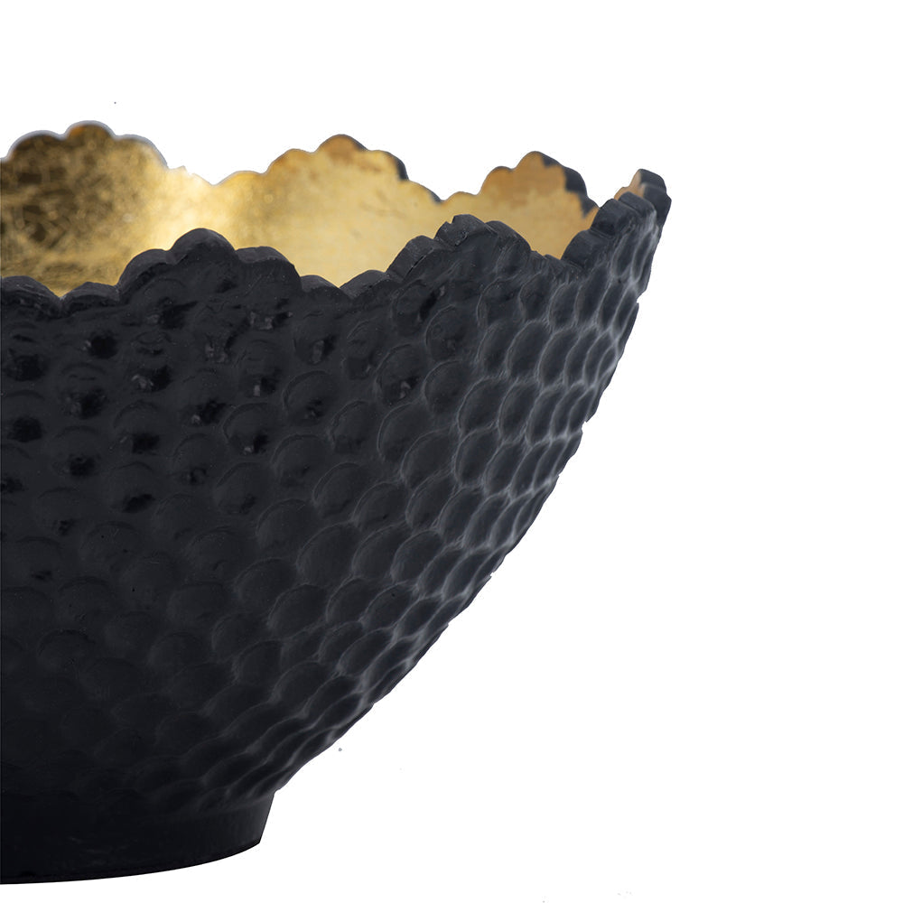 A&B Home Set Of Two Bundle of 29 Round Large and Small Textured Black With Gold Interior Bowl