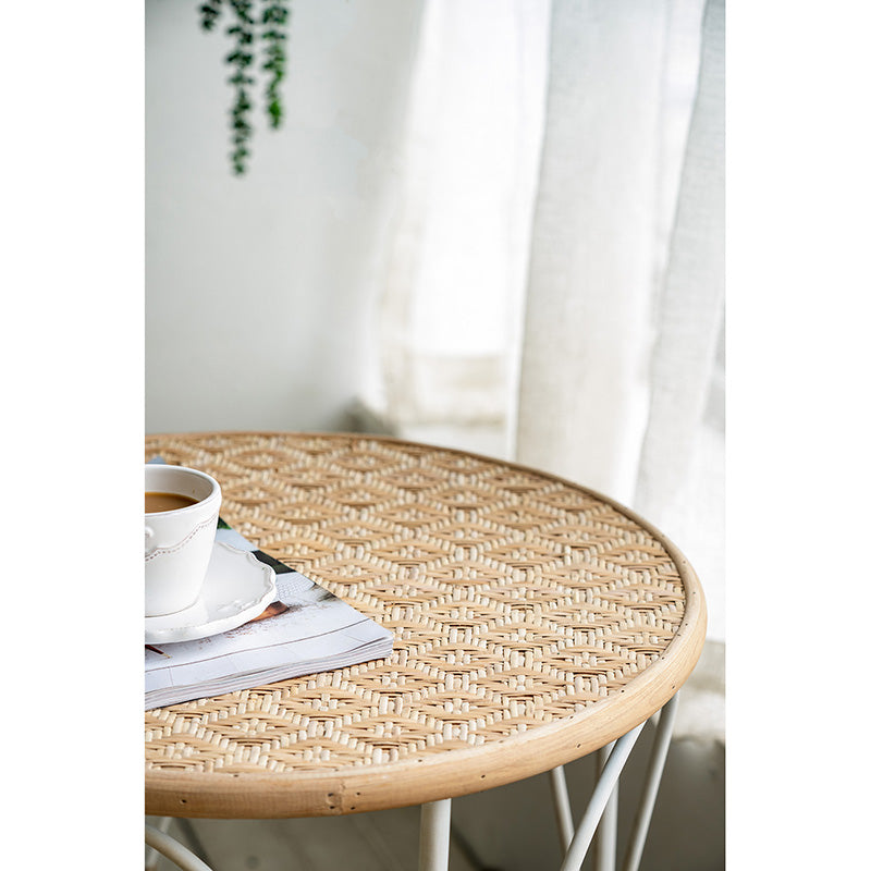 A&B Home Set of 2 Bundle of 12 Round Wooden Tabletop With Decorative Metal Side Tables