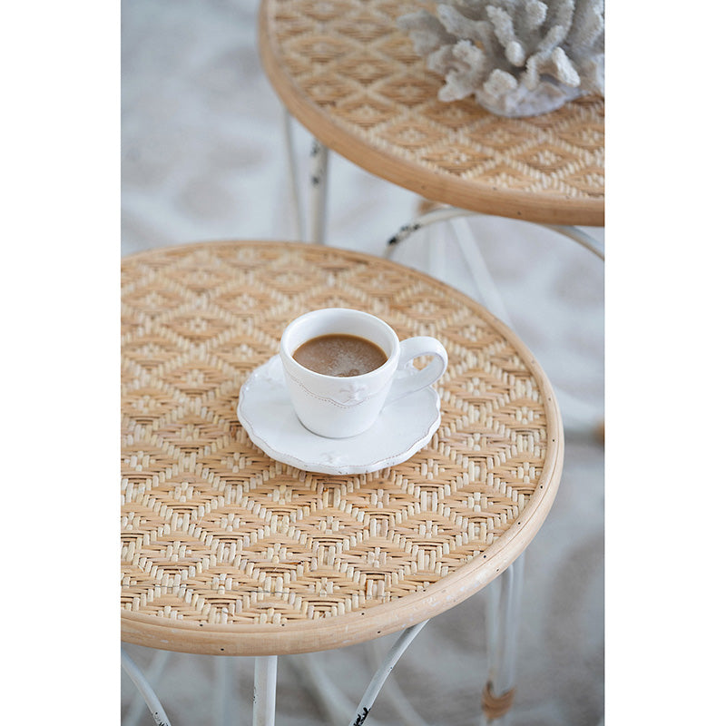 A&B Home Set of 2 Bundle of 12 Round Wooden Tabletop With Decorative Metal Side Tables