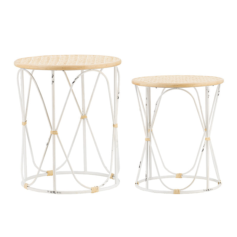 A&B Home Set of 2 Bundle of 12 Round Wooden Tabletop With Decorative Metal Side Tables