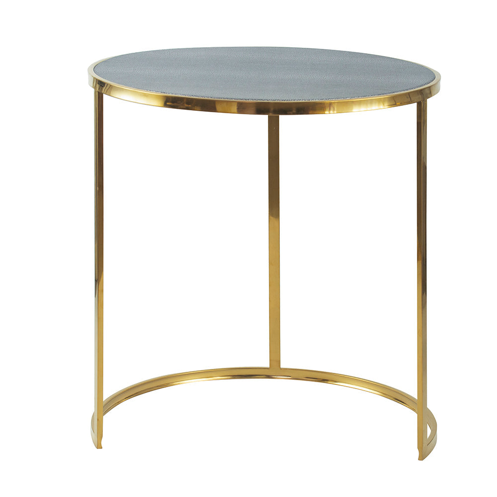 A&B Home Set of 3 Bundle of 5 Round Gray Leather Tabletop With Gold Frame Nesting Tables