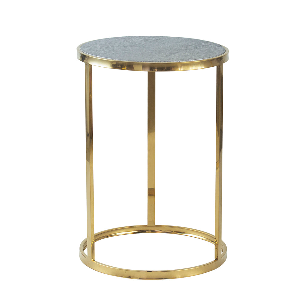 A&B Home Set of 3 Bundle of 5 Round Gray Leather Tabletop With Gold Frame Nesting Tables